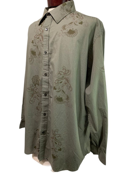 XXL Alfani Mens Green Button Up Long Sleeve Shirt Floral Design