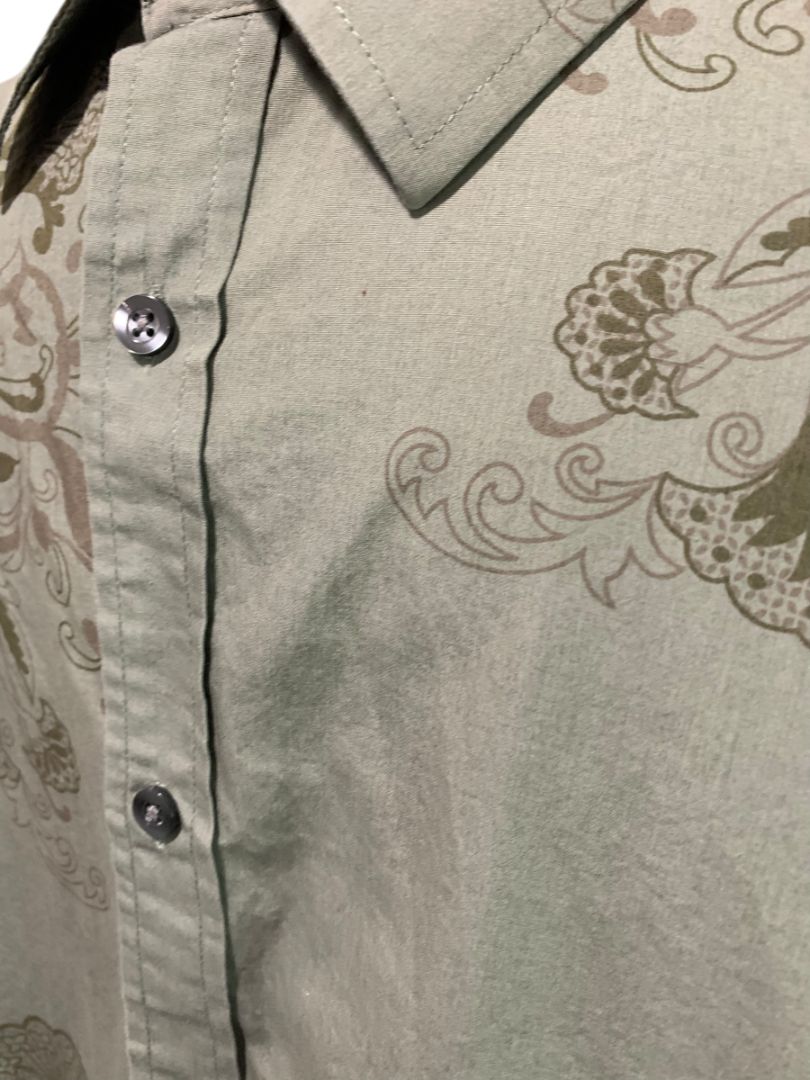 XXL Alfani Mens Green Button Up Long Sleeve Shirt Floral Design