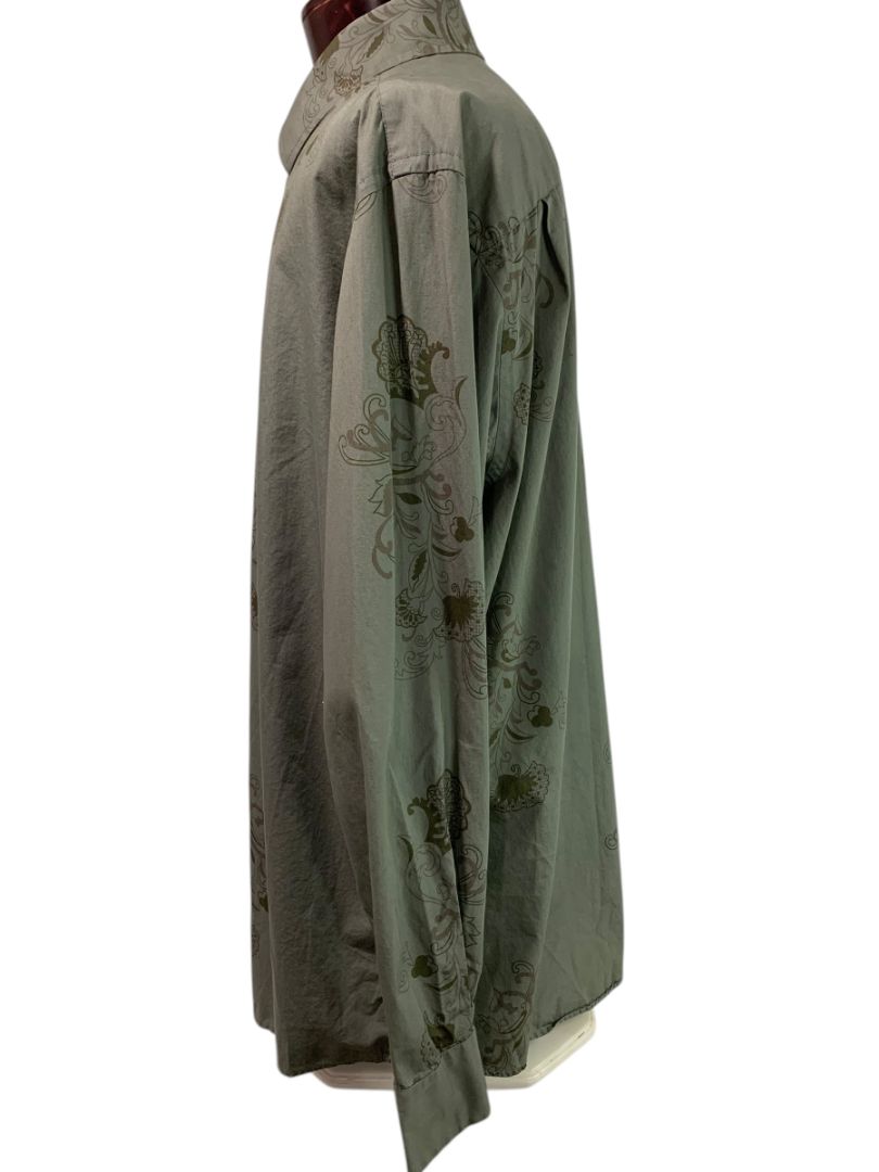 XXL Alfani Mens Green Button Up Long Sleeve Shirt Floral Design