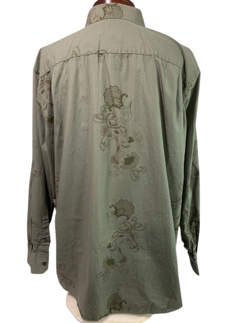 XXL Alfani Mens Green Button Up Long Sleeve Shirt Floral Design