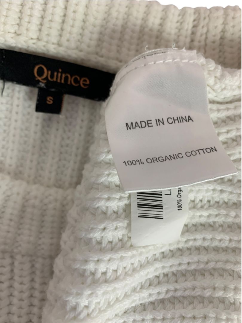 Small Quince Womens White Organic Cotton Fisherman Crew Sweater