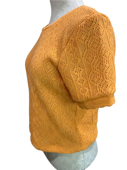 Large Zara Womens Orange Retro Loose Weave Pattern Sweater Short Sleeve