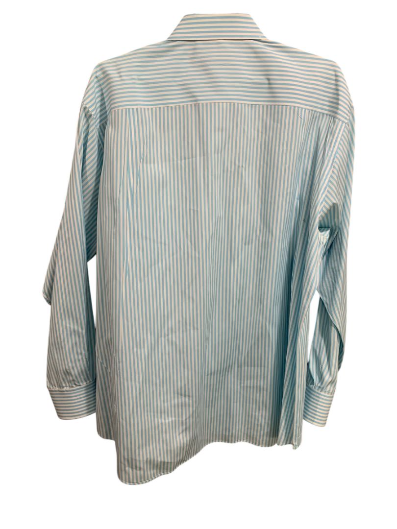 XXL David Donahue Mens Button Up Dress Shirt Aqua White Stripe