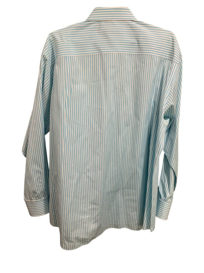 XXL David Donahue Mens Button Up Dress Shirt Aqua White Stripe