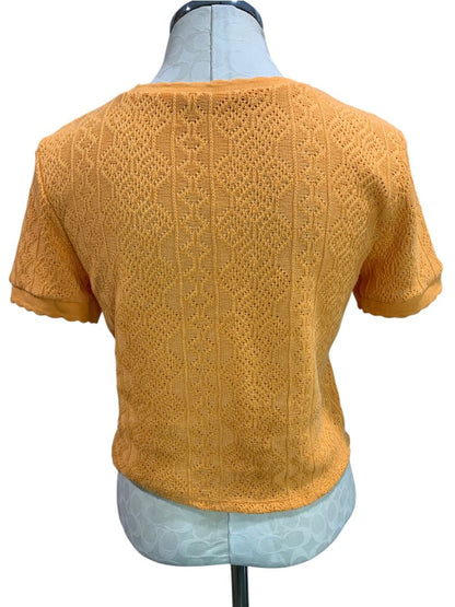 Large Zara Womens Orange Retro Loose Weave Pattern Sweater Short Sleeve