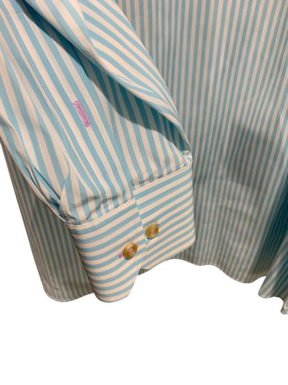 XXL David Donahue Mens Button Up Dress Shirt Aqua White Stripe