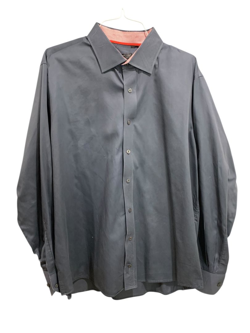 3XL (19 38) LVs Signature Mens Contemporary Fit Button Up Dress Shirt Charcoal