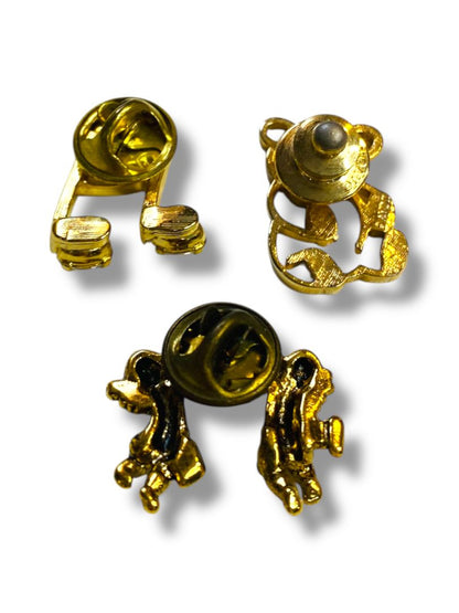 Lot of 3 Goldtone Lapel Pins Teddy Bear Music Note Angels .75"