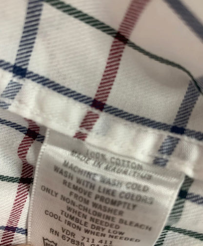 XXL Nautica Mens Button Up Dress Shirt White Black Red Check Wrinkle Resistant