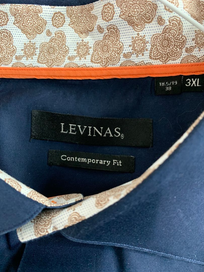 3XL (18.5-19  38) Levinas Contemporary Fit Mens Button Up Dress Shirt Navy Blue