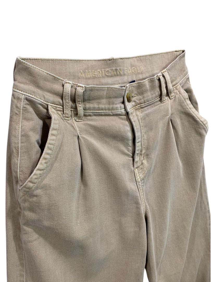 Size 4 American Eagle Womens Tan Stretch Jeans Super High-Rise Wide Leg