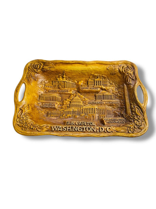 Vintage Silberne Washington DC Tray Faux Carved Wood Resin 13" x 8.4"
