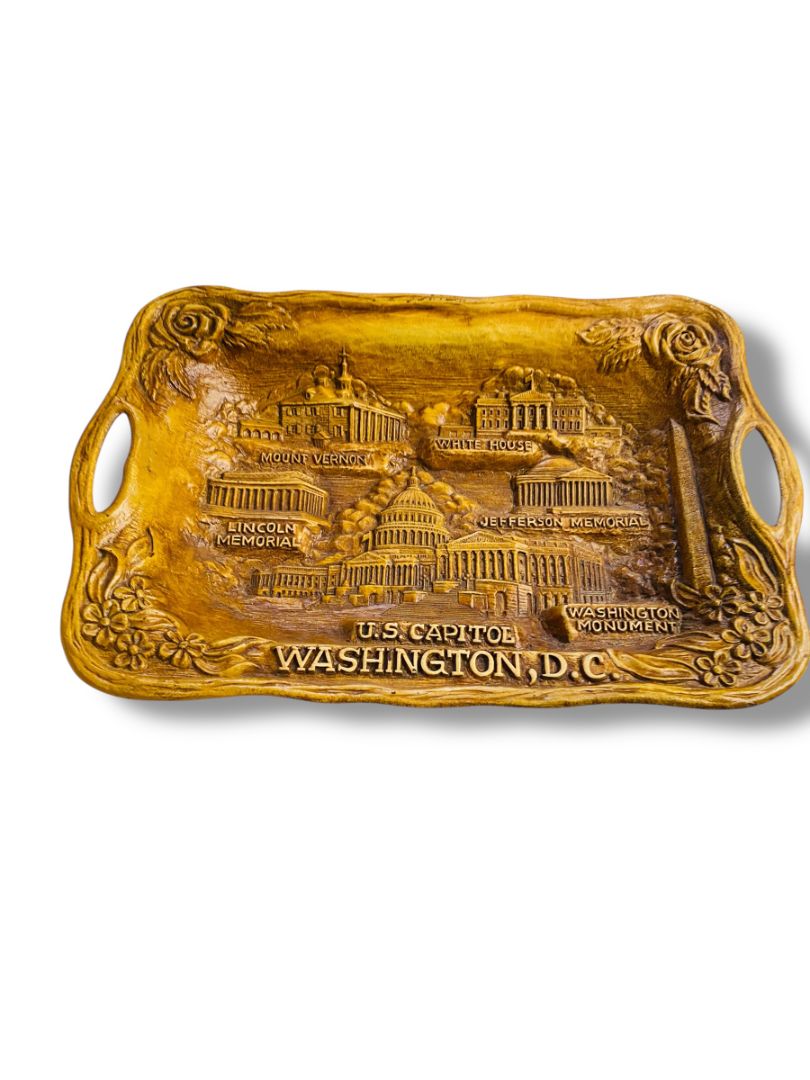 Vintage Silberne Washington DC Tray Faux Carved Wood Resin 13" x 8.4"
