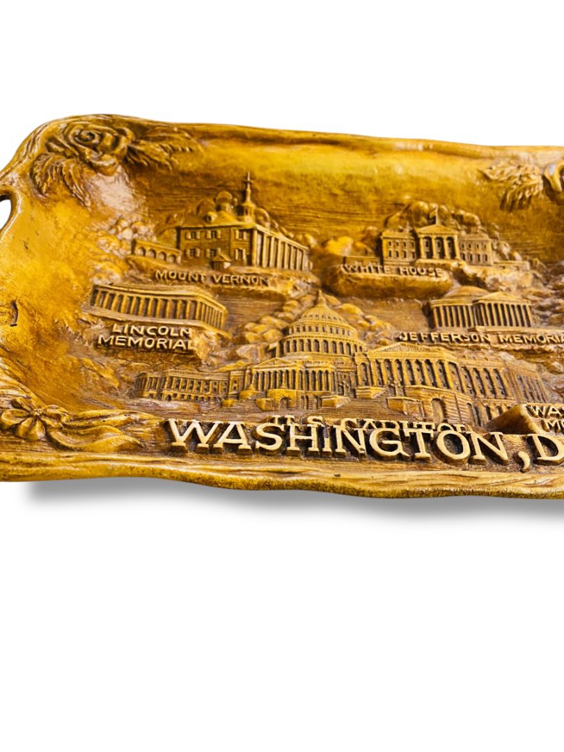 Vintage Silberne Washington DC Tray Faux Carved Wood Resin 13" x 8.4"