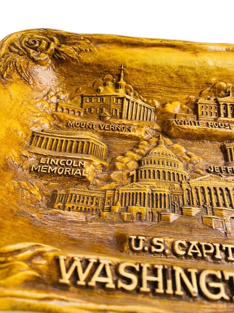 Vintage Silberne Washington DC Tray Faux Carved Wood Resin 13" x 8.4"
