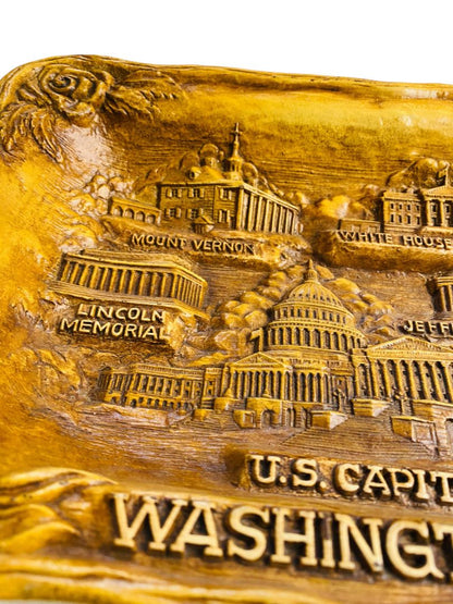 Vintage Silberne Washington DC Tray Faux Carved Wood Resin 13" x 8.4"