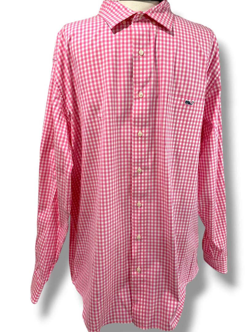 2XT Vineyard Vines Mens Tall Button Down Shirt Pink Gingham Classic Fit