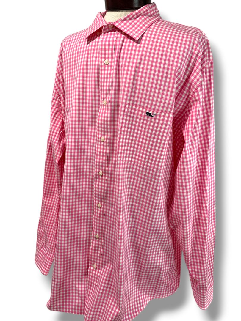 2XT Vineyard Vines Mens Tall Button Down Shirt Pink Gingham Classic Fit
