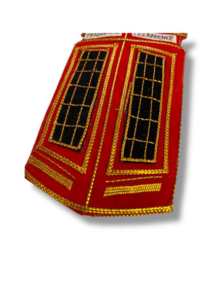 Vintage Handmade Red Telephone Booth Fabric Ornament Christmas 4.25"
