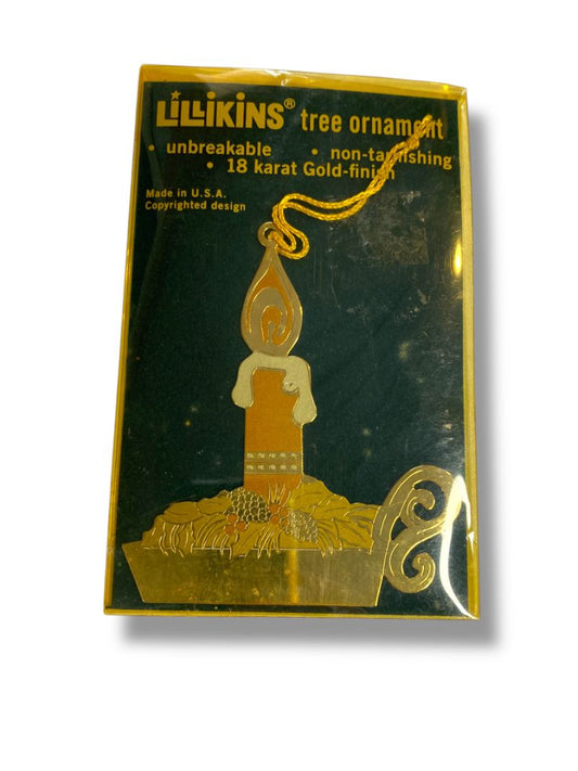Vintage Lillikins Tree Ornament Candle 18K Gold Finish New 4"
