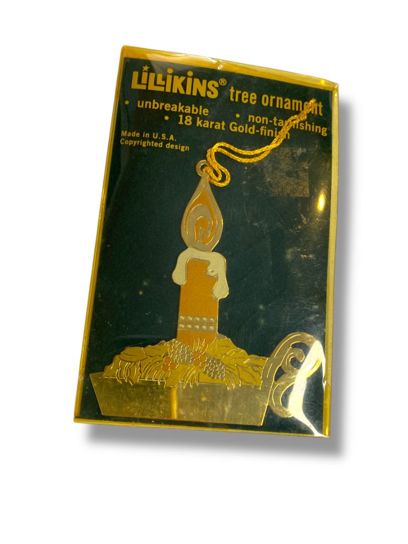 Vintage Lillikins Tree Ornament Candle 18K Gold Finish New 4"