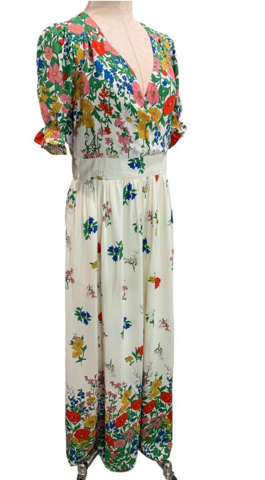Size 10 Boden Womens Floral Maxi Dress Meadow Flowers V-Neck Pockets