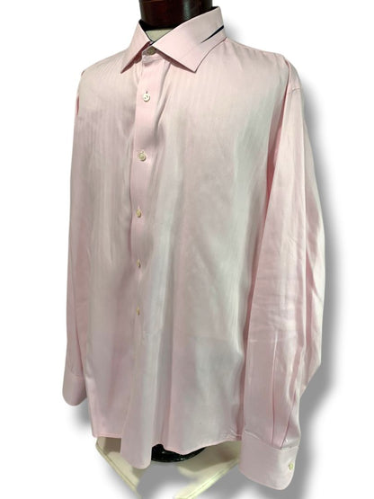 3XL (19 38) LVs Signature Mens Button Up Dress Shirt Light Pink Black Contrast Contemporary Fit