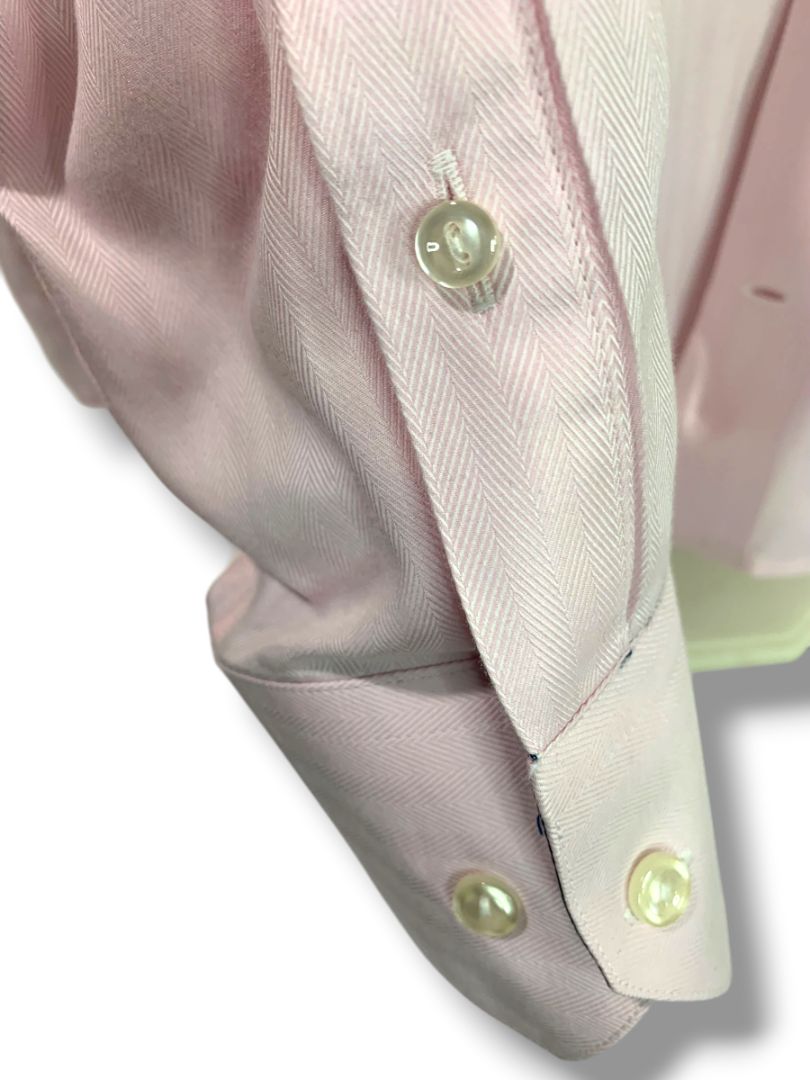 3XL (19 38) LVs Signature Mens Button Up Dress Shirt Light Pink Black Contrast Contemporary Fit