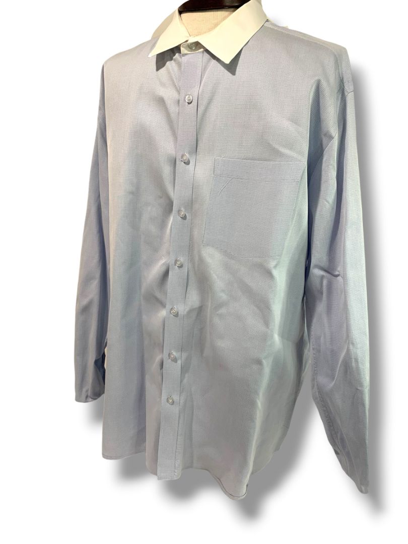 3XL Custom Mens Button Up Dress Shirt Blue White Contrast Collar