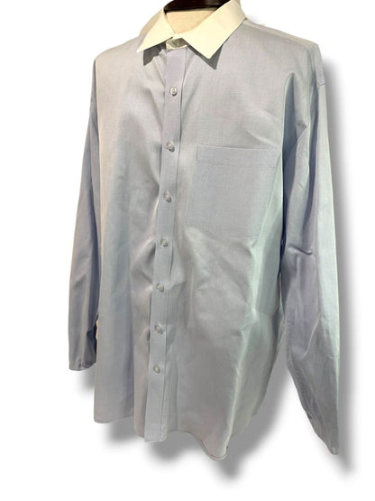 3XL Custom Mens Button Up Dress Shirt Blue White Contrast Collar