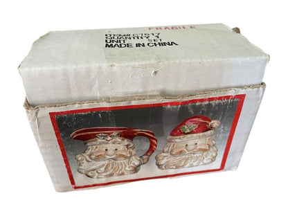 Holiday Santa Ceramic Creamer and Sugar Set Retro Look New
