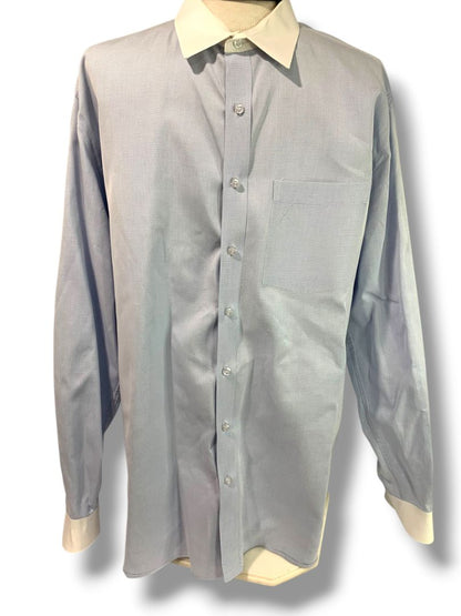 3XL Custom Mens Button Up Dress Shirt Blue White Contrast Collar
