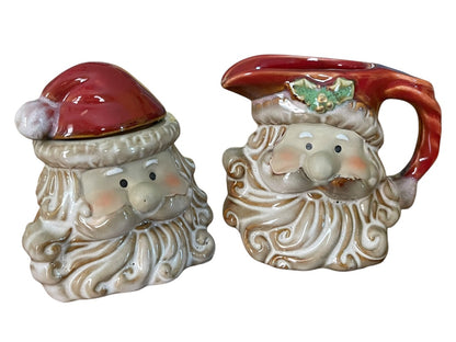 Holiday Santa Ceramic Creamer and Sugar Set Retro Look New