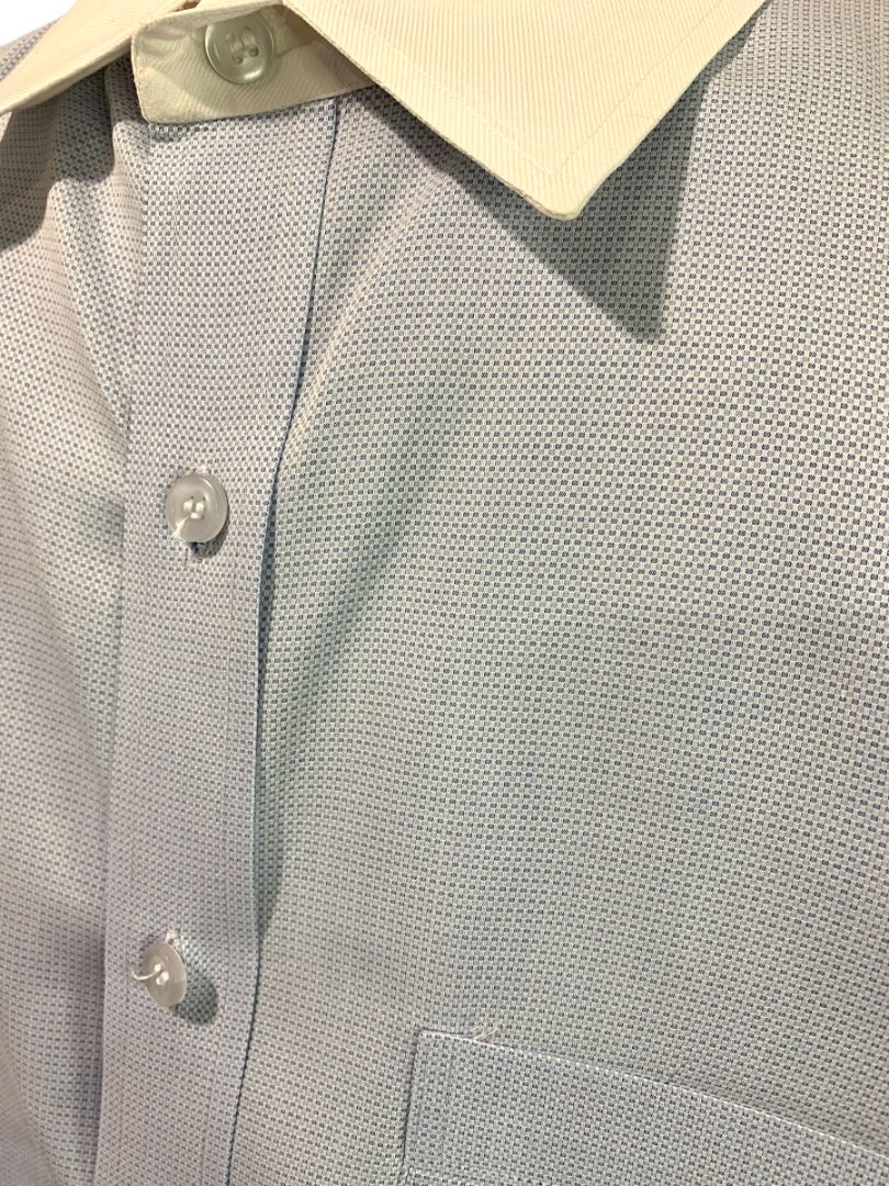 3XL Custom Mens Button Up Dress Shirt Blue White Contrast Collar