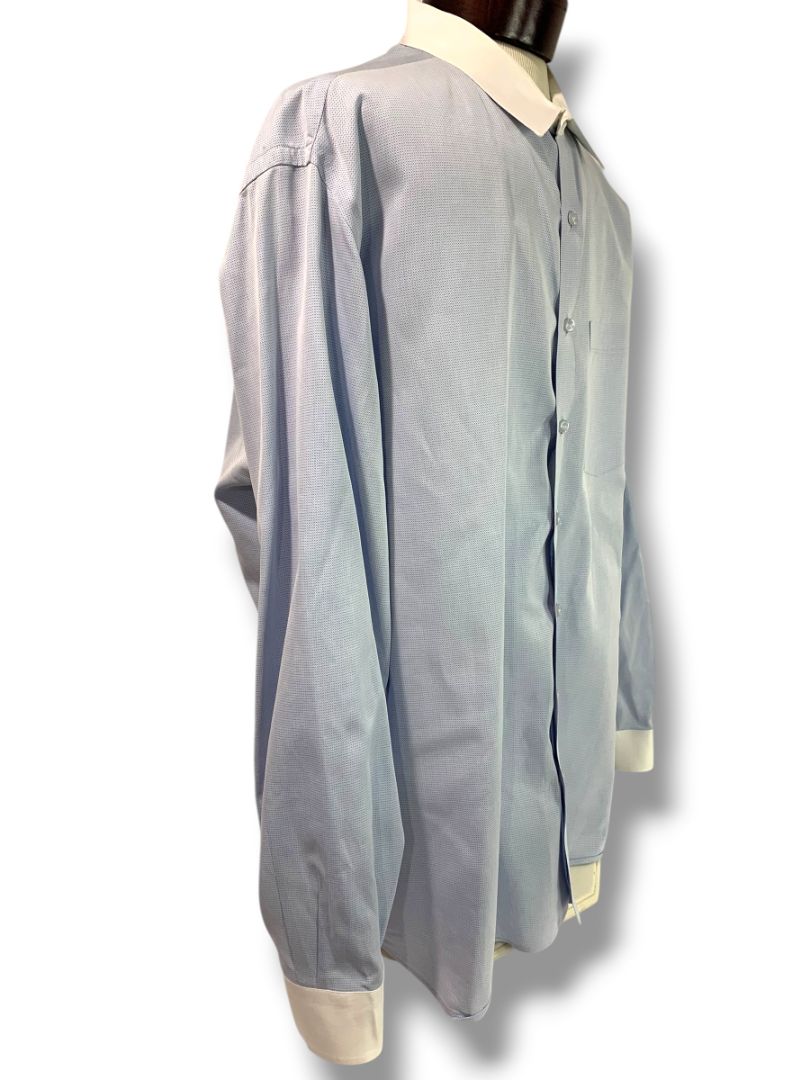 3XL Custom Mens Button Up Dress Shirt Blue White Contrast Collar