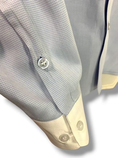 3XL Custom Mens Button Up Dress Shirt Blue White Contrast Collar