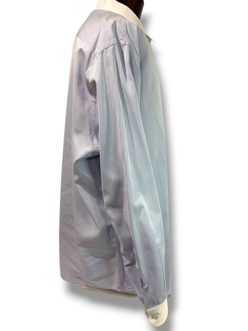 3XL Custom Mens Button Up Dress Shirt Blue White Contrast Collar