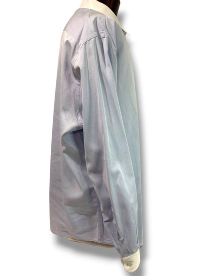 3XL Custom Mens Button Up Dress Shirt Blue White Contrast Collar