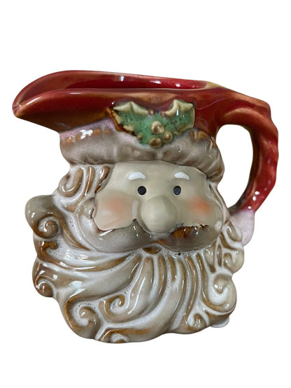 Holiday Santa Ceramic Creamer and Sugar Set Retro Look New