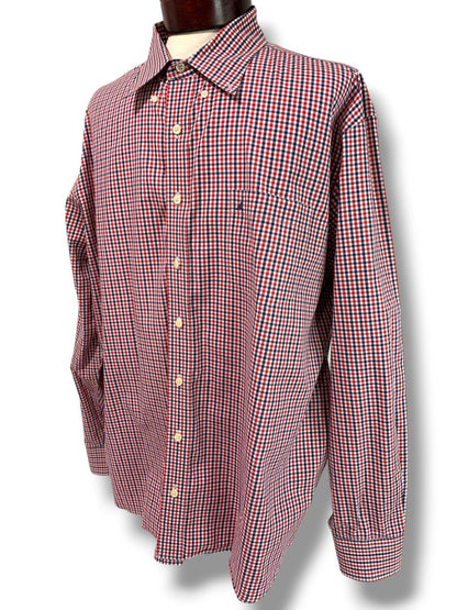 3XL Nautica Slim Fit Mens Button Down Dress Shirt Red White Blue Check Wrinkle Resistant