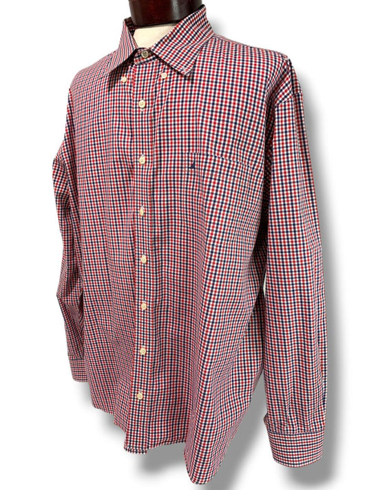 3XL Nautica Slim Fit Mens Button Down Dress Shirt Red White Blue Check Wrinkle Resistant