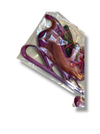 2 New Lillian Vernon Painted Metal Ornaments Vintage 5" Sled Stocking