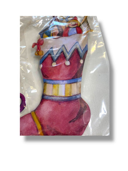 2 New Lillian Vernon Painted Metal Ornaments Vintage 5" Sled Stocking