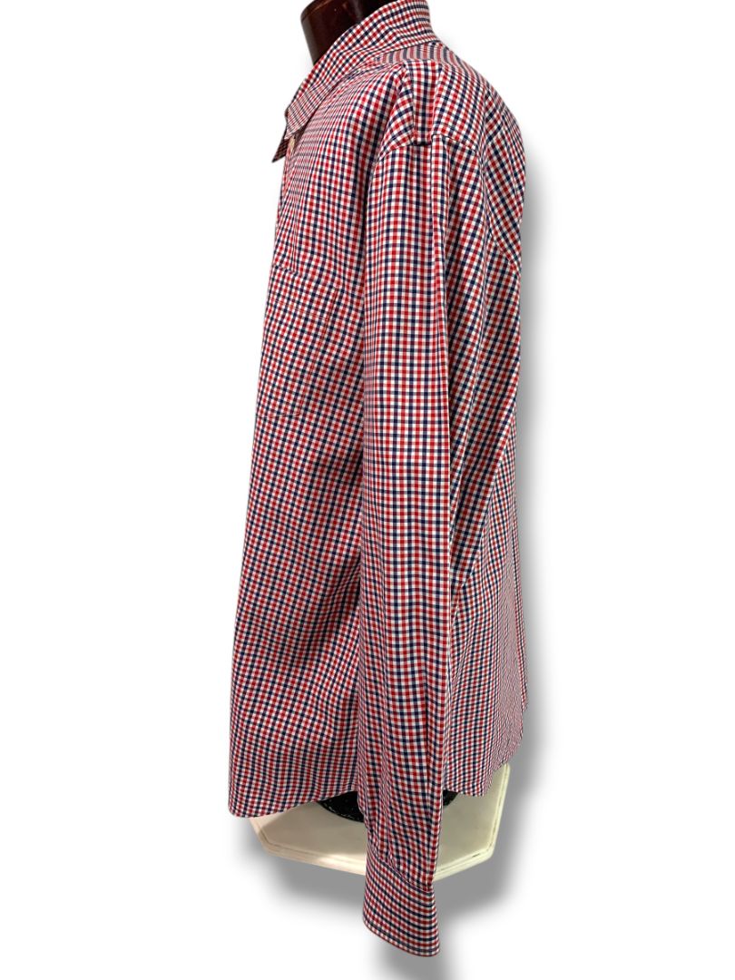 3XL Nautica Slim Fit Mens Button Down Dress Shirt Red White Blue Check Wrinkle Resistant