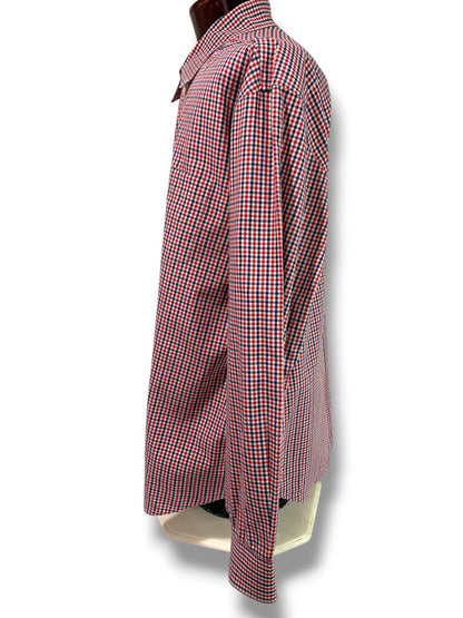 3XL Nautica Slim Fit Mens Button Down Dress Shirt Red White Blue Check Wrinkle Resistant