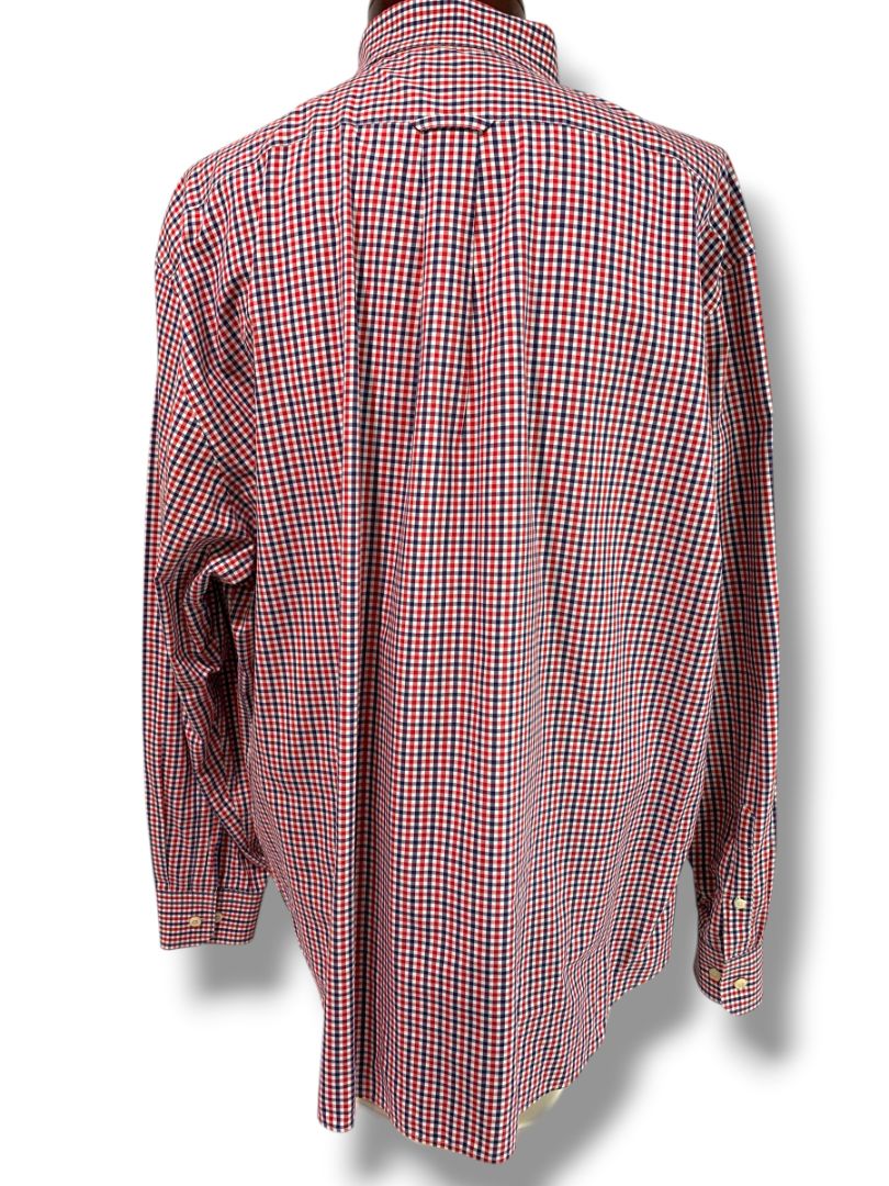 3XL Nautica Slim Fit Mens Button Down Dress Shirt Red White Blue Check Wrinkle Resistant