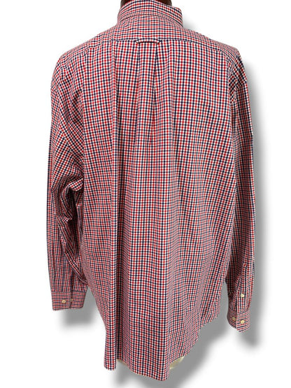 3XL Nautica Slim Fit Mens Button Down Dress Shirt Red White Blue Check Wrinkle Resistant