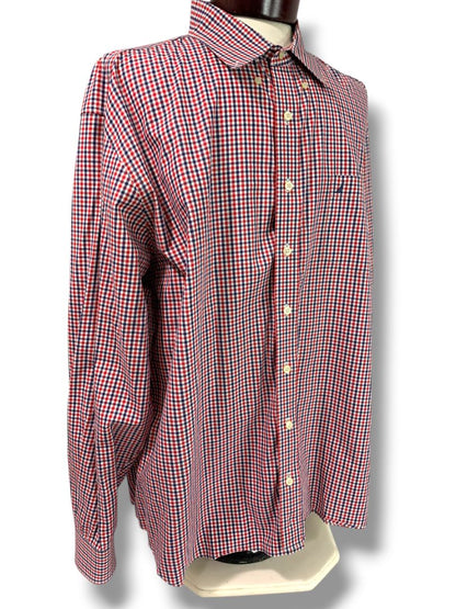 3XL Nautica Slim Fit Mens Button Down Dress Shirt Red White Blue Check Wrinkle Resistant