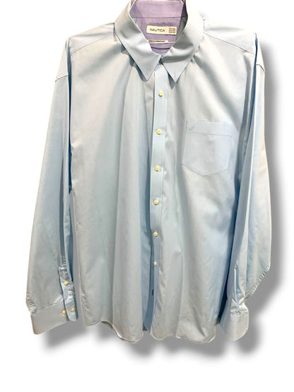 3XL Nautica Mens Button Down Dress Shirt Light Blue Wrinkle Resistant