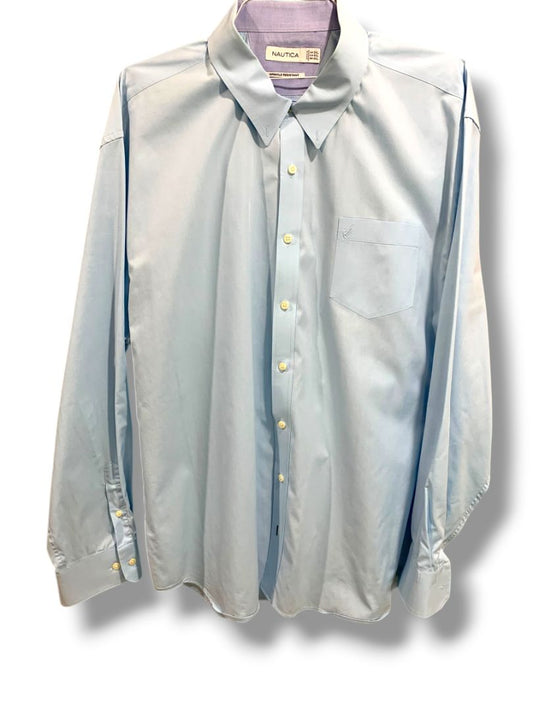 3XL Nautica Mens Button Down Dress Shirt Light Blue Wrinkle Resistant
